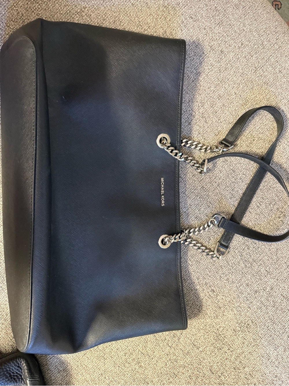 Michael Kors Jet Set Travel Black Tote with Silver Chain Straps